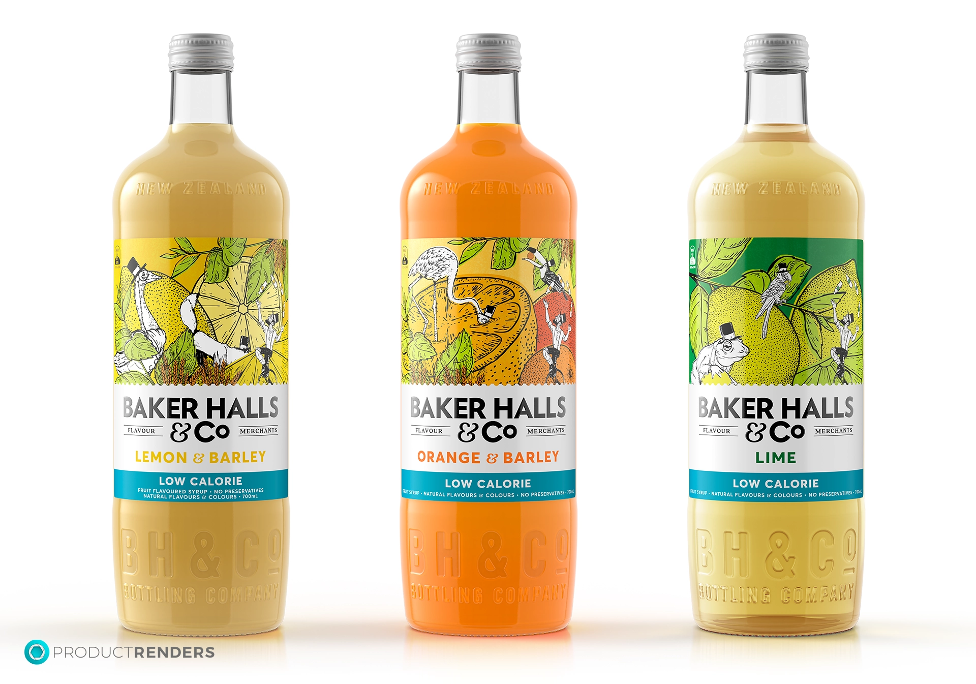 Three Baker Baker Halls & Co low-calorie soft drinks in Lemon & Barley, Orange & Barley and Lime flavours.