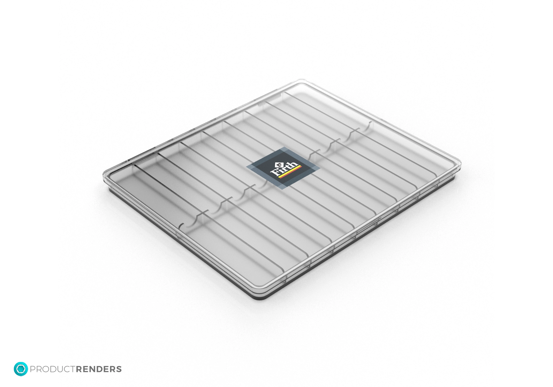 An empty clear plastic case with a the 'Firth' logo.