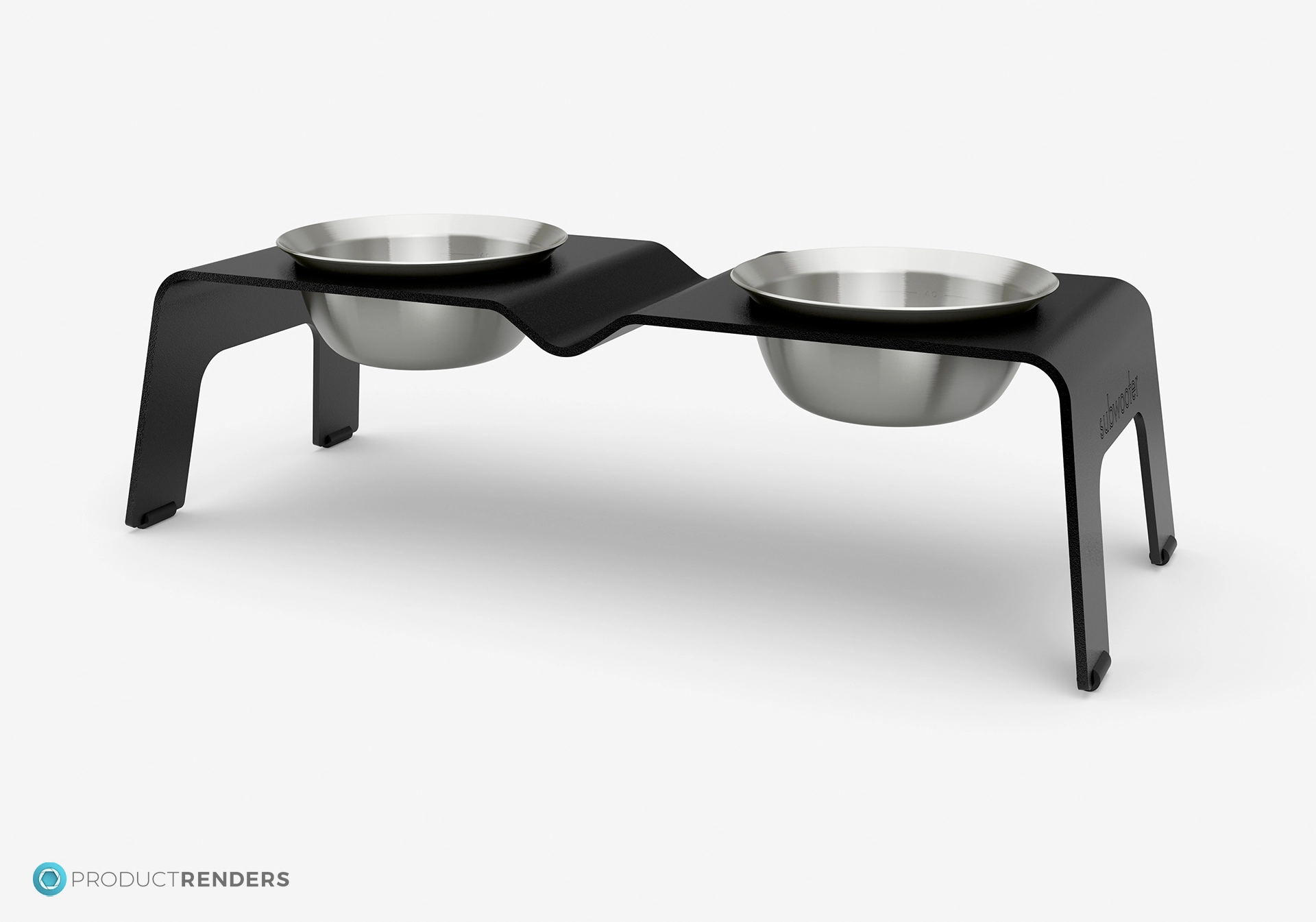 A 3 quarter angle Subwoofer Ōhope Duo elevated dog bowl in black.