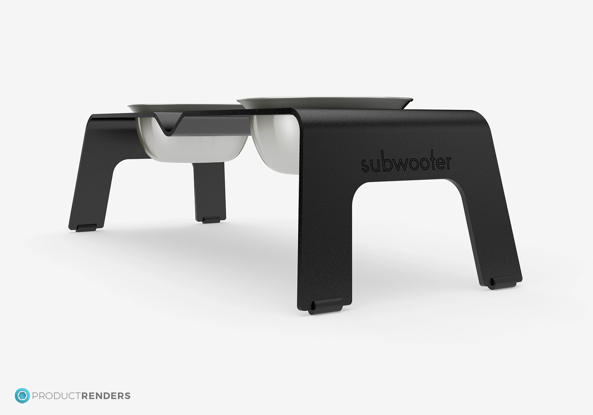 A lower 3 quarter angle Subwoofer Ōhope Duo elevated dog bowl in black.