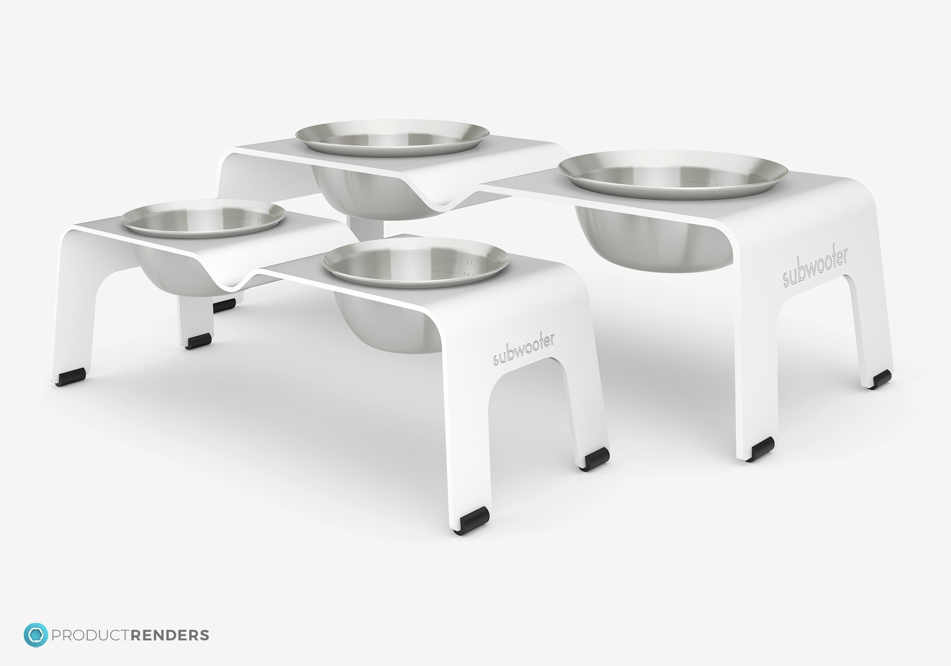 Two Subwoofer Ōhope elevated dog bowls in white showing the size comparison.