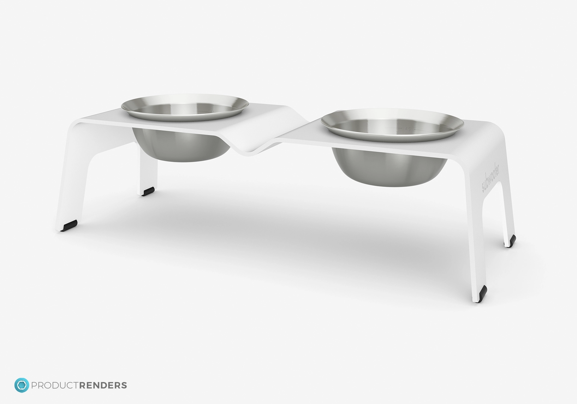 A 3 quarter angle Subwoofer Ōhope Duo elevated dog bowl in white.