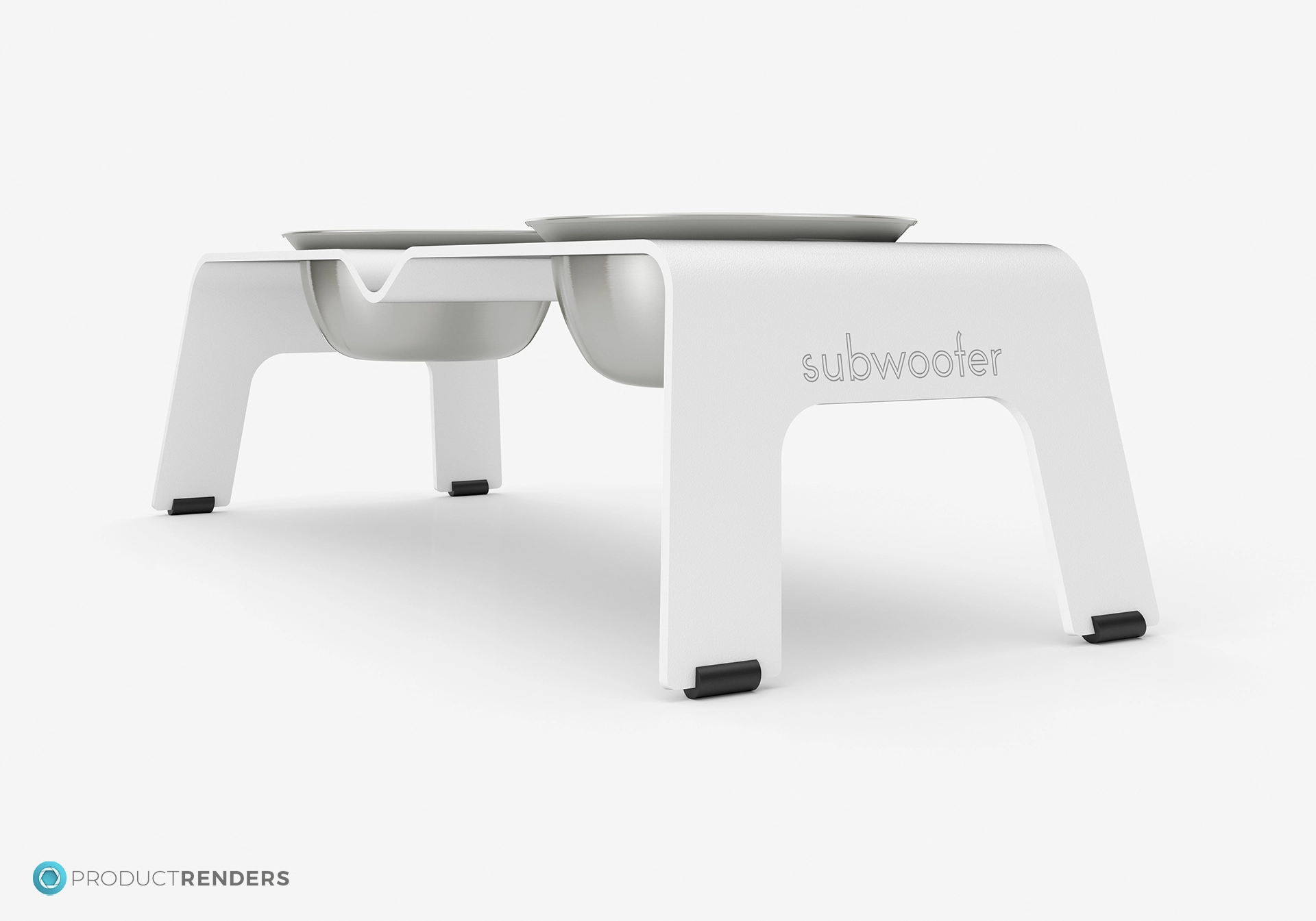 A lower 3 quarter angle Subwoofer Ōhope Duo elevated dog bowl in white.