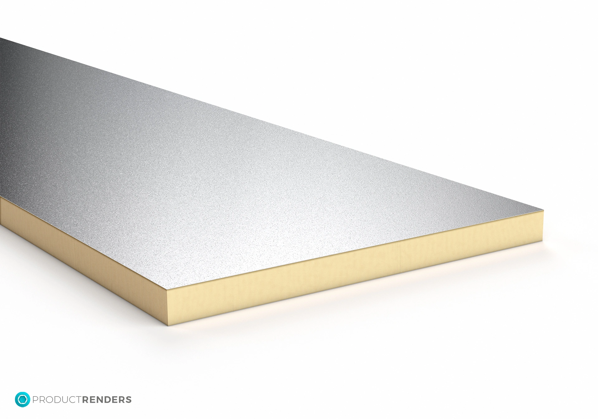 A render of a foil face insulation board panel.