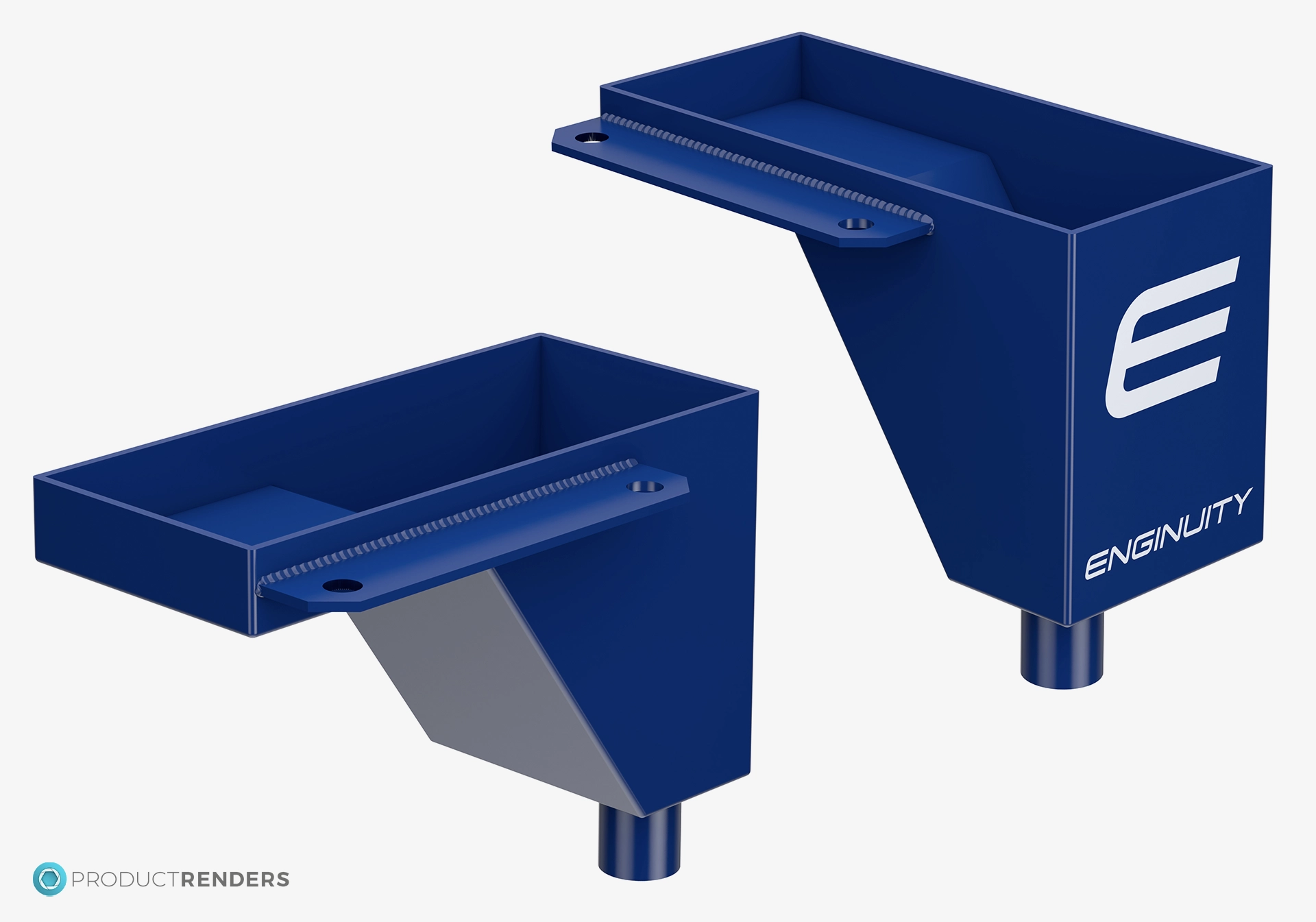 3D renders of the ENGINUITY Custom Drip Trays for CAT3500 Series - Front & back angles.